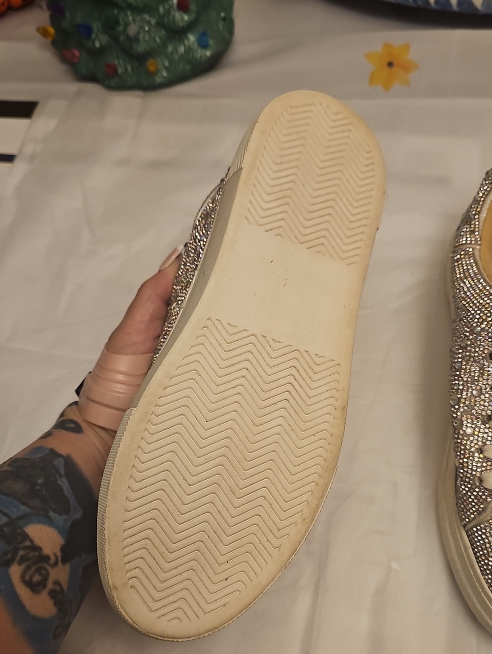 Betsey Johnson Rhinestone Low-Top Sneakers in Gold & Silver - Picture 3 of 4